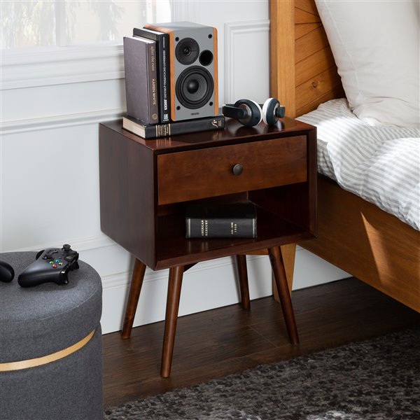 Walker Edison Mid Century Drawer Solid Wood Nightstand Walnut