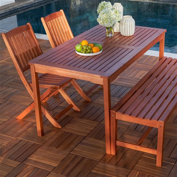 Vifah Malibu Outdoor 4 Piece Wood Patio Dining Set With Backless Bench