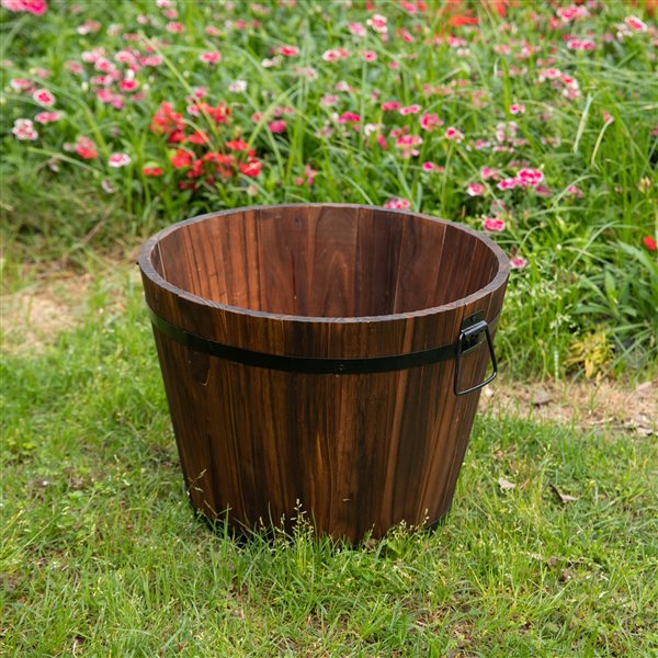 Gardenised Wooden Whiskey Barrel Planter With Medal Handles And