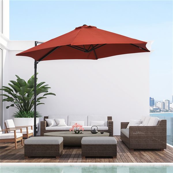 Outsunny Ft Wine Red Offset Patio Umbrella With Base Included D