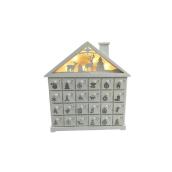 Holiday Living Christmas Wooden House Advent Calendar - LED - 11-in x 2.7-in x 12.2-in - Grey