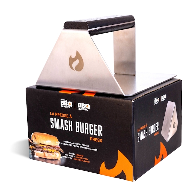 BBQ Québec Smash Burger Press in Stainless Steel with Wood Handle