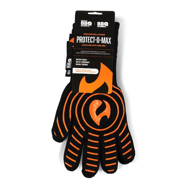 BBQ Québec Protect-O-Max Grill Cooking Gloves insulated in Aramid Fibre Black/Orange - 1 Pair