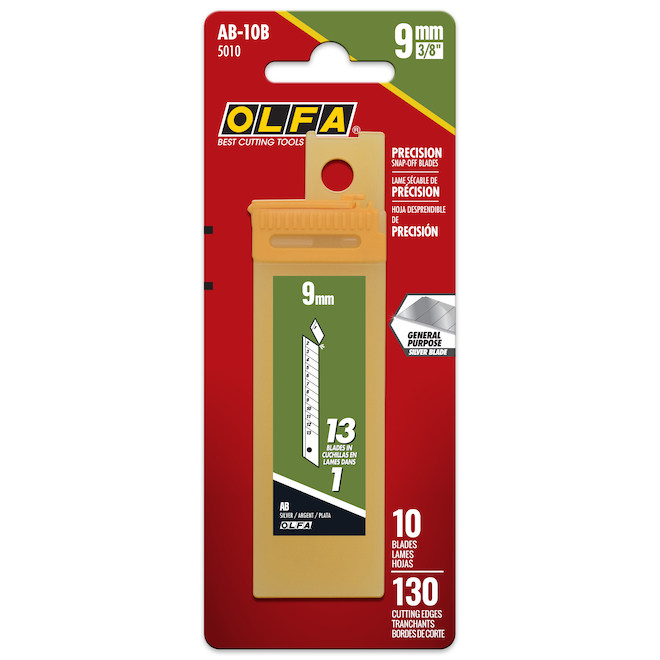 Lames de rechange standard OLFA, acier au carbone, 0,25 po x 3,1 po, 10/paquet