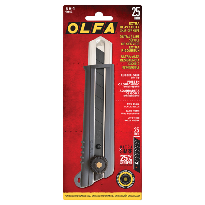 Couteau utilitaire NH-1 d'Olfa, 25 mm, caoutchouc et acier inoxydable, noir