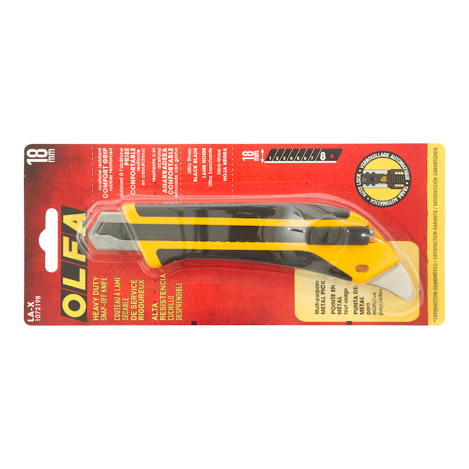 Olfa LA-X Utility Knife with Auto-Lock - 18-mm - Rubber and Fibreglass - Black and Yellow