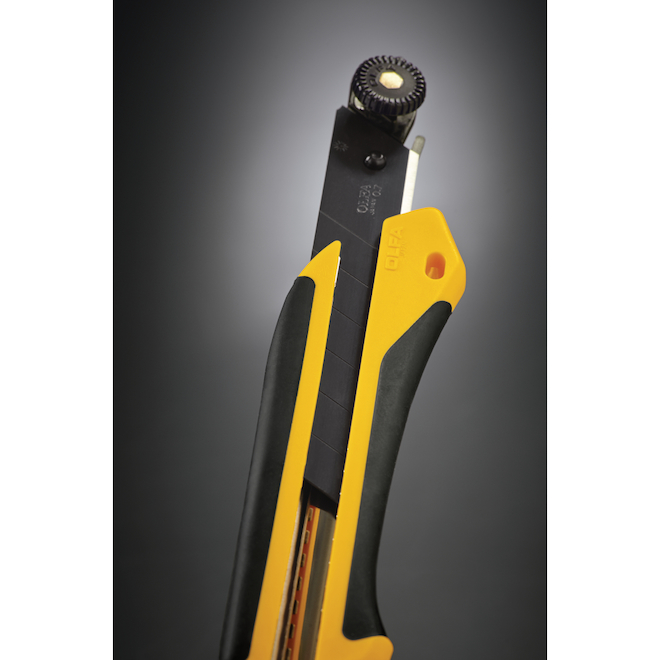 Couteau utilitaire XH-1 d'Olfa avec lame noire UltraSharp, 25 mm, caoutchouc et fibre de verre, noir et jaune