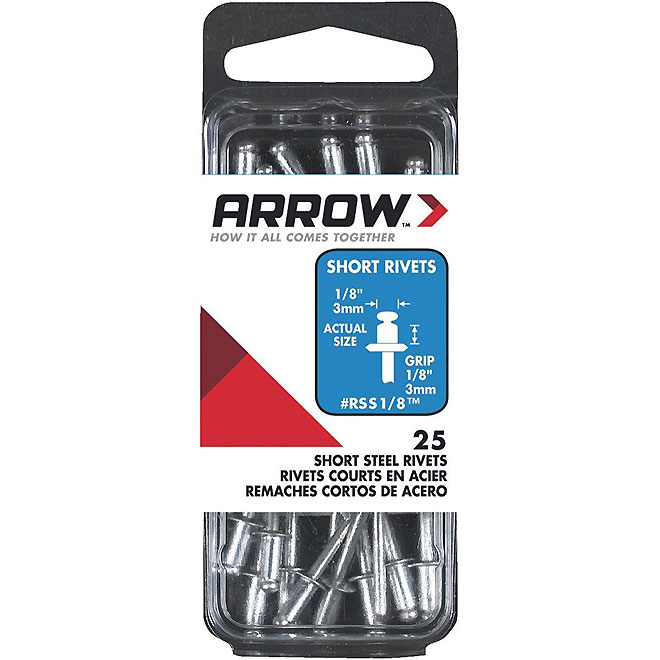 Rivets aveugles Arrow, acier, 25 par paquet, 1/8 po de diamètre x épaisseur de rivetage de 1/8 po
