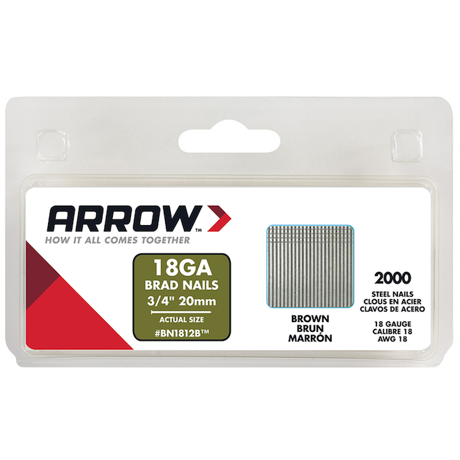 Arrow Fastener BN1812BCS Genuine 3/4-Inch 1 Pack 18-Gauge Brown Brads 2,000-Pack 