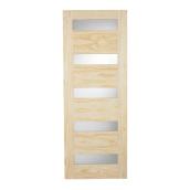 Porte française en pin à 5 panneaux 30 x 80 po - Naturel