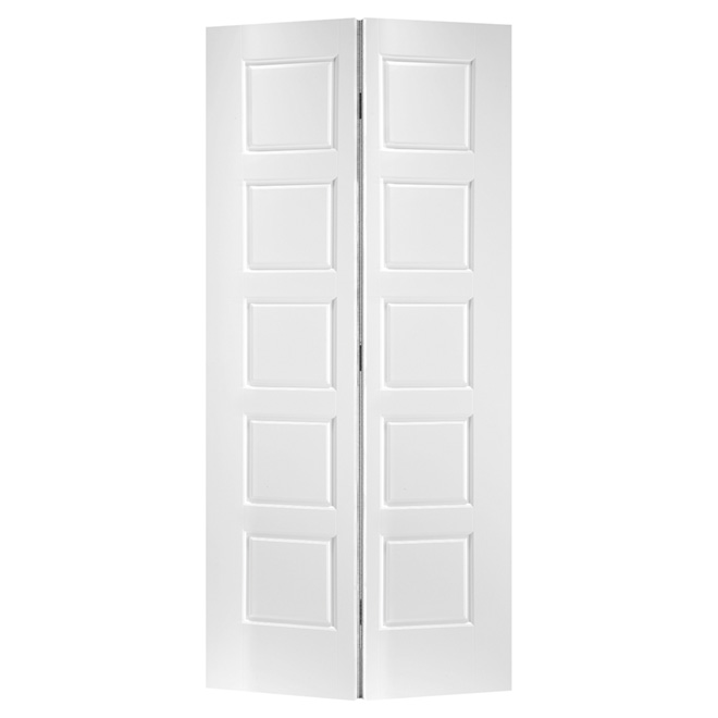 Metrie Interior Bifold Door - Primed White - 5-Panel - 28-in W x 80-in H x 1 3/8-in T