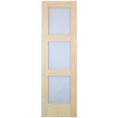 Metrie French Door - Natural Pine - 3-Panel Frosted Glass - 24-in W x 80-in H