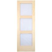 Metrie French Door - 3- Panel Frosted Glass - Natural Pine - 28-in W x 80-in H