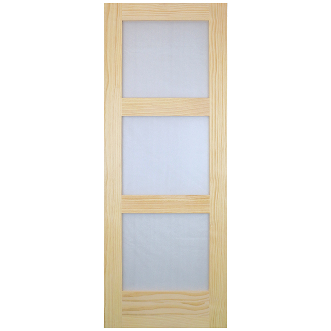 Metrie Masonite Modern 3-Panel French Door - 30-in W x 80-in H x 1 3/8-in T - Glass - Pine - Natural