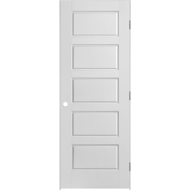 Metrie Riverside 30-in x 80-in White 5-Panel Hollow Core Primed Wood Right Hand Single Prehung Interior Door