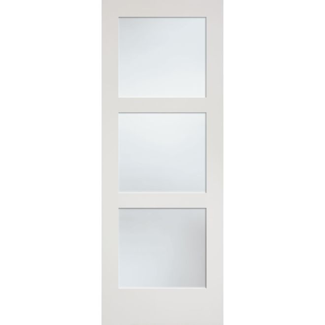 Metrie Shaker Primed Interior Door with 3-Lite White Laminated Glass - 28-in x 80-in