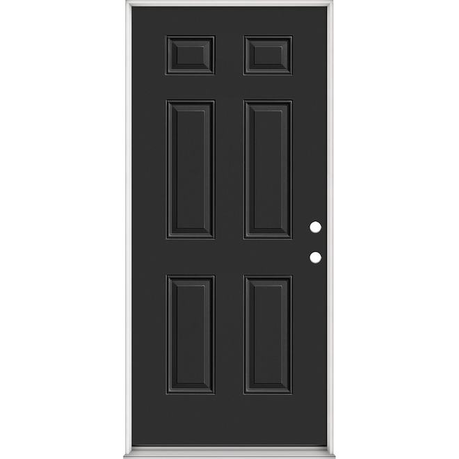 Metrie Exterior Steel Door with 6 Panels Lefthand Swing 36 x 80-in - Black