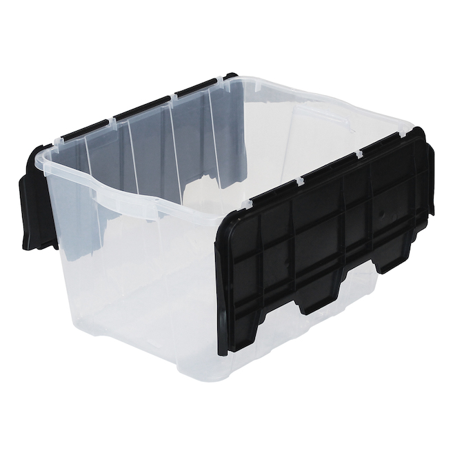 GSC Technology - Flip-Top Storage Bin - 49 L - 21 x 15 x 12-in - Plastic - Clear and Black