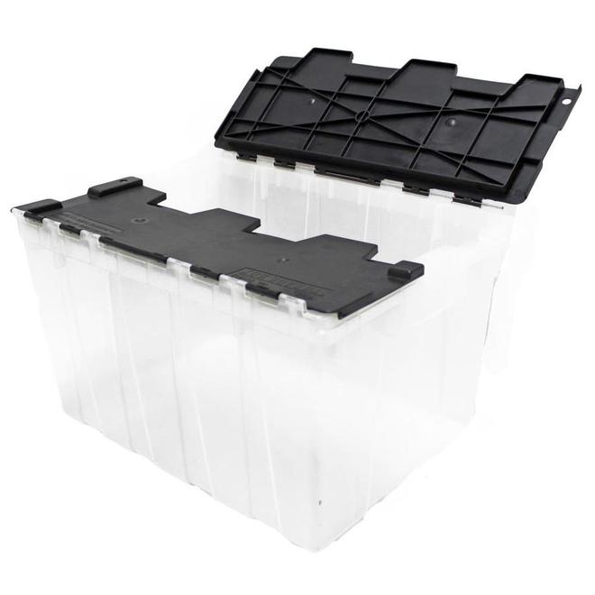 GSC Technology - Flip-Top Storage Bin - 49 L - 21 x 15 x 12-in - Plastic - Clear and Black