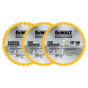 Lame de scie de construction DeWalt, 3 pièces, 10 po dia, 32DT et 60DT, dents en carbure de tungstène