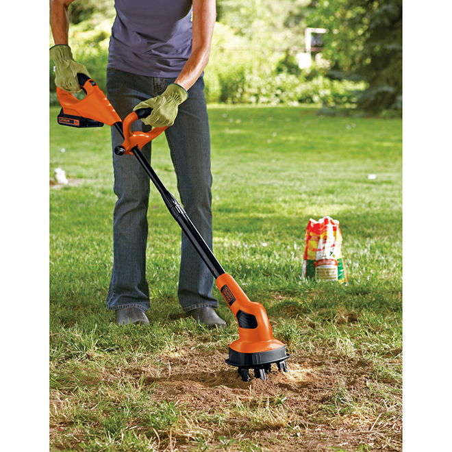 Rotoculteur de jardin électrique sans fil BLACK+DECKER lithium 20 V dents en acier 7 po, batterie incluse
