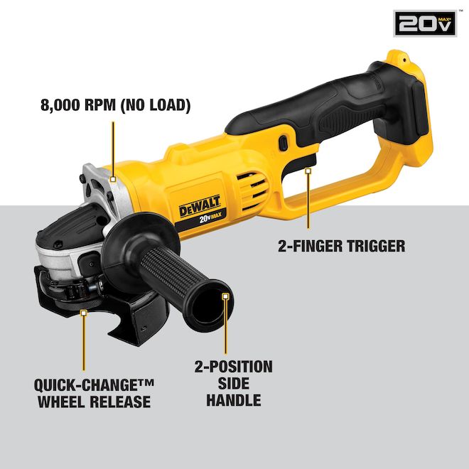 DeWalt Cordless 20-Volt 1/2-in Angle Grinder 8000 RPM Side Handle  Bare Tool (battery not included) DCG412B RONA