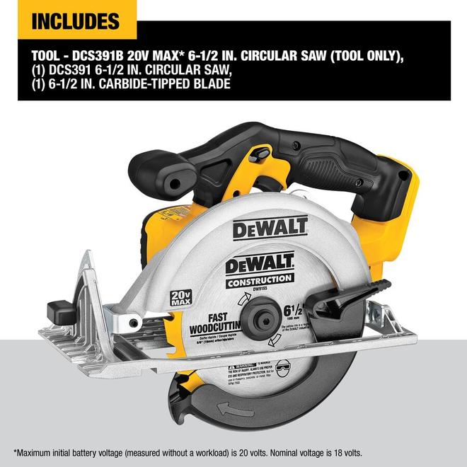 DEWALT 20 V 1/2-in Cordless Circular Saw 5150 RPM 50° Bevel Capacity  Bare Tool (battery not included) DCS391B RONA