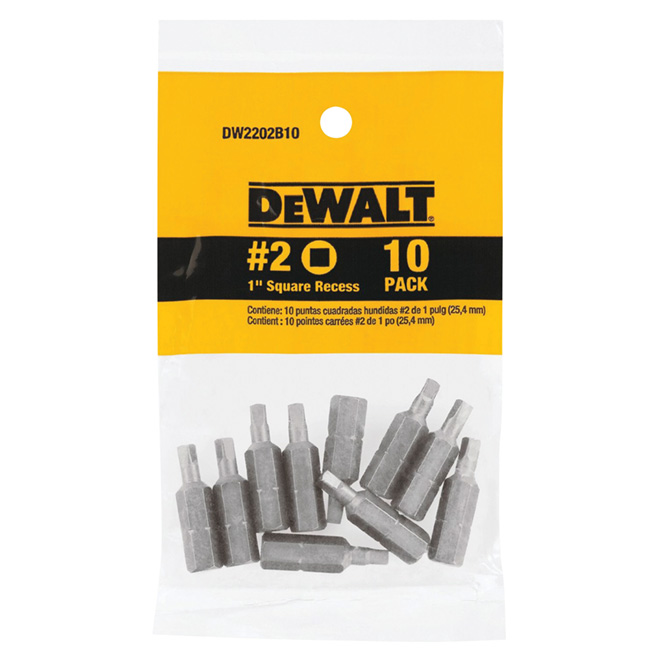 Image of Dewalt | Impact Ready Steel Square Screwdriver Bits - 1/4-In Hex Shank - #2 1-In - Pack Of 10 | Rona