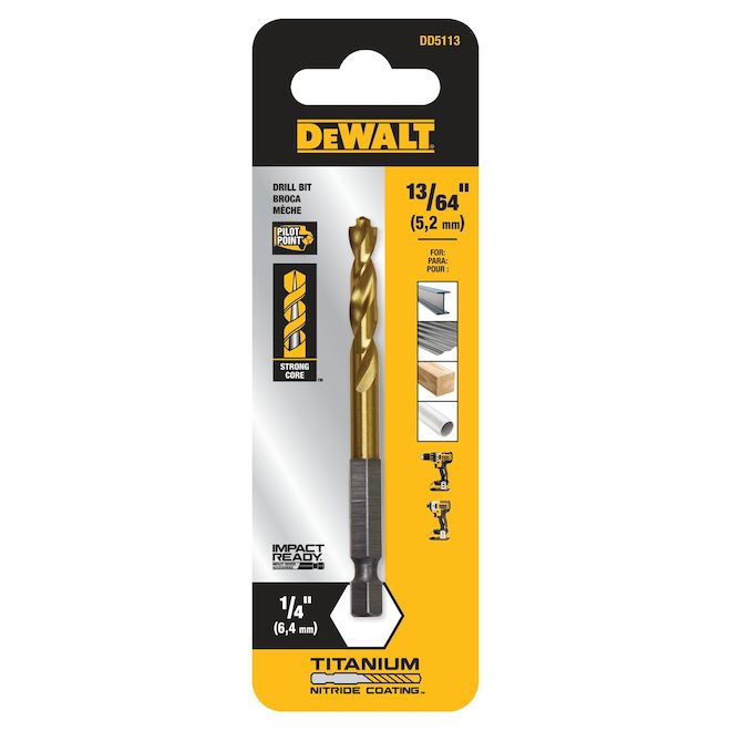 DEWALT Impact Ready Drill Bit - 13/64-in - Pilot Point - Titanium