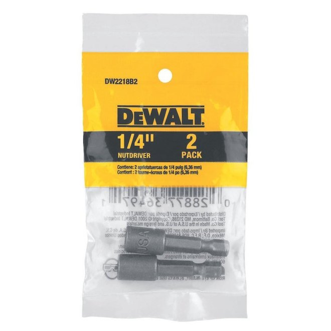 DEWALT Tournevis à écrou hexagonal magnétique 1/4 po (paquet de 2)