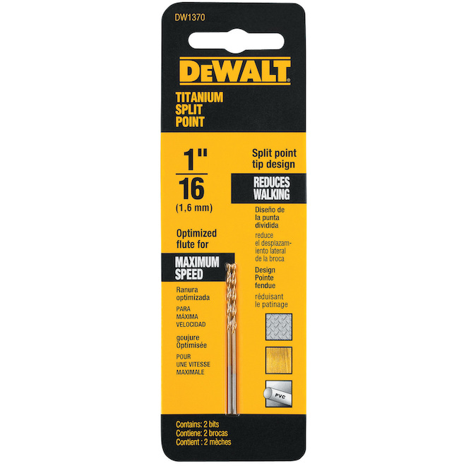 DEWALT Foret à tige ronde en titane de 1/16 po de diamètre à pointe pilote