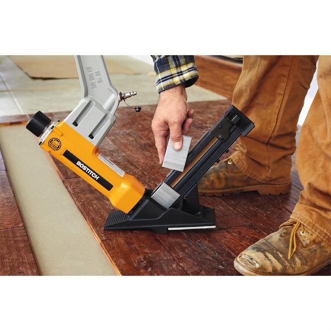 Bostitch 2-in-1 Pneumatic Floor Tool - Staple - L-Shaped Cleat - Interchangeable Base Plates - Ergonomic Design