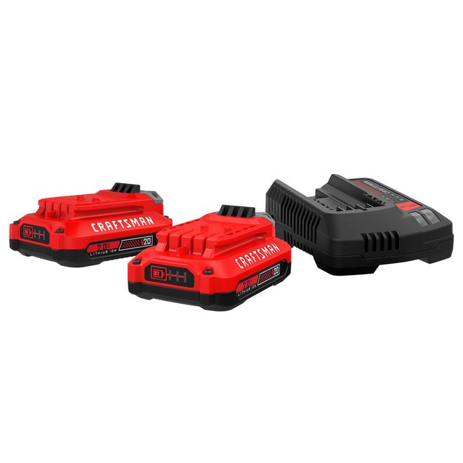 Craftsman V20 2-pc 20-Volt Max Lithium-Ion Battery Starter Kit with Charger - 2Ah Capacity - LED - Fast Charging