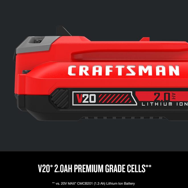 CRAFTSMAN V20 2-pc 20-Volt Max Lithium-Ion Battery Starter Kit with Charger - 2 AH Capacity - LED - Fast Charging