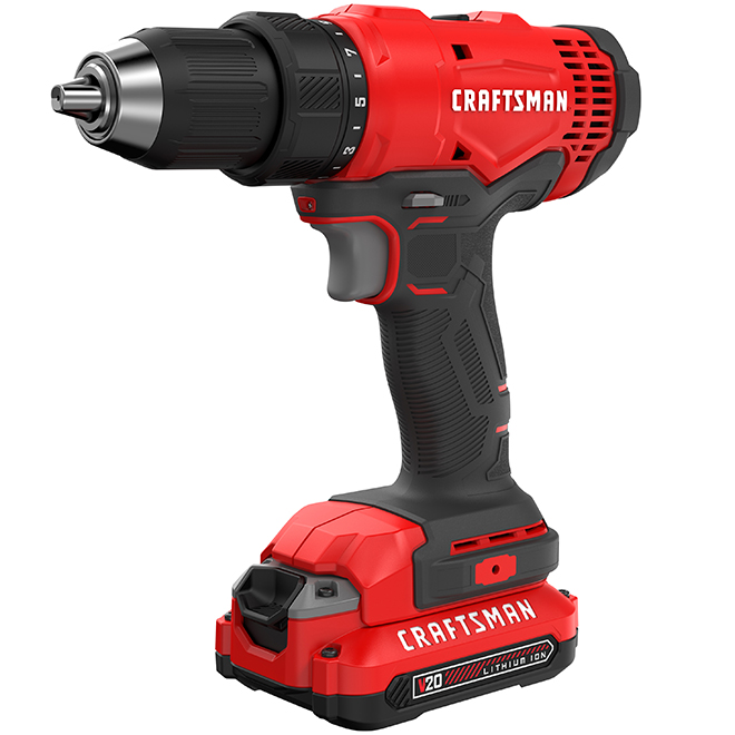 CRAFTSMAN V20 1/2-in Cordless Drill Kit - 1800 RPM - Keyless Chuck - LED Light - Dual Speed Mode