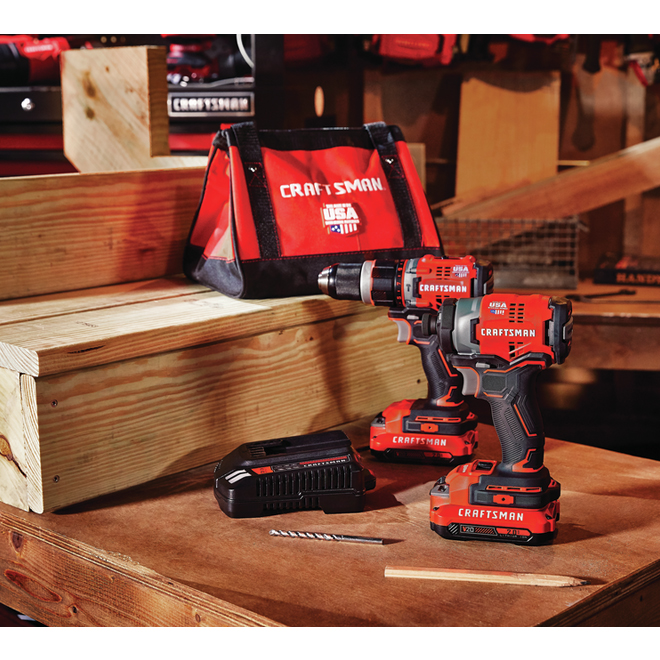 CRAFTSMAN 20-volt Cordless 2-Tool Combo Kit with Batteries and Charger - Brushless Motor - LED Light - Variable Speed