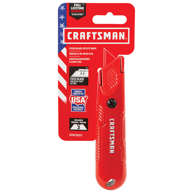 Craftsman Fixed-Blade Utility Knife - 3 Blades - 5.5-in - Red