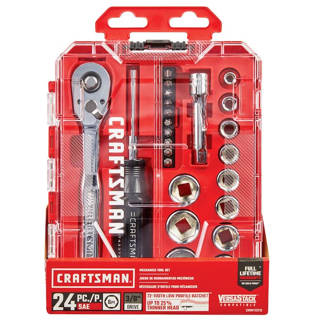 Ensemble d'outils CRAFTSMAN Nano SAE en acier, 3/8 po, 24 pièces