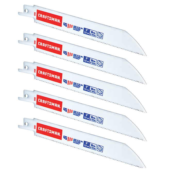 Craftsman Reciprocating Saw Blades - Bi-Metal - 6-in L - 18 TPI - Metal Cutting - Straight Blade - 5 Per Pack
