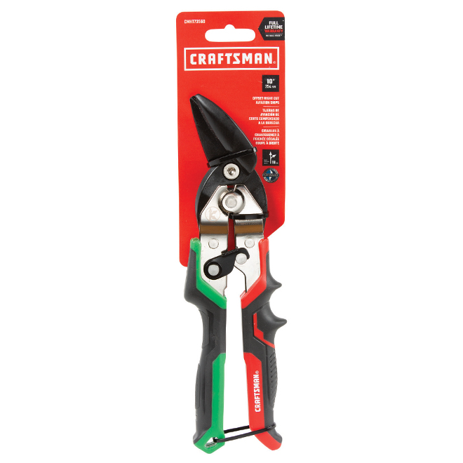CRAFTSMAN Aviation Snips - 10-in - Offset Right Cut - Red and Green
