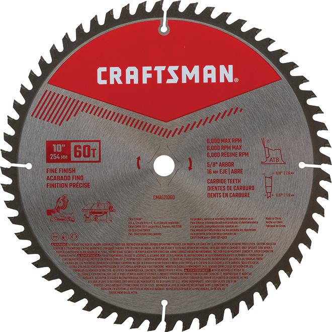 CRAFTSMAN Circular Saw Blade - Carbide - Fine Finish - 60 Teeth - 10-in dia
