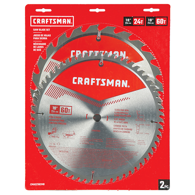 CRAFTSMAN 2-Pc Carbide-Tipped Circular Saw Blade Set - 10-in dia - 5/8-in Arbour - 24 and 60 Teeth