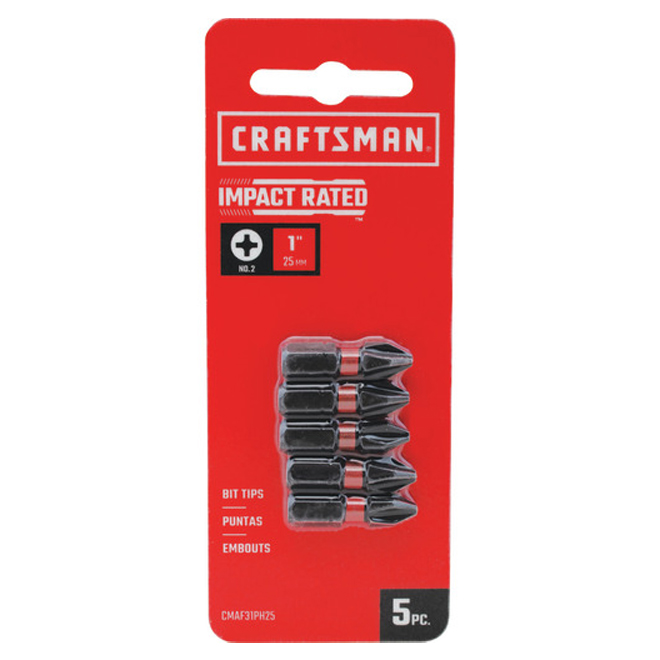 Craftsman Impact Rated Screwdriver Bits - Phillips #2 - 1-in - Pack of 5
