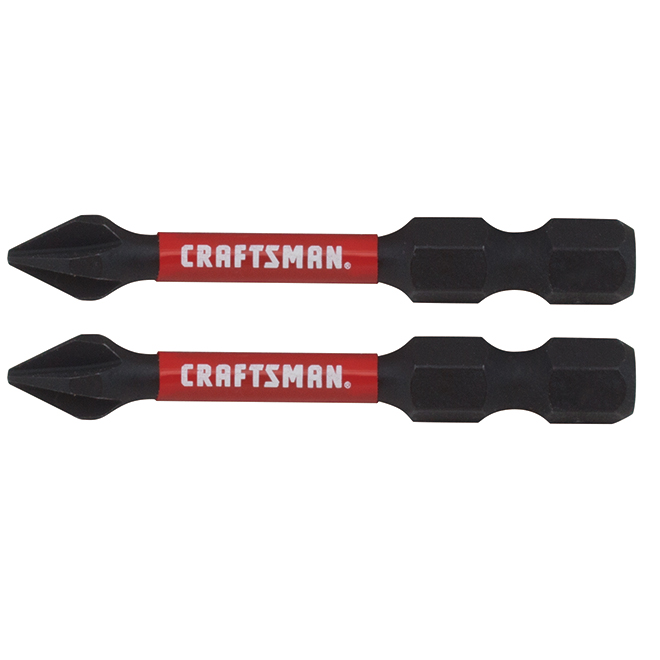 CRAFTSMAN Impact Rated Screwdriving #1 Bits - 1/4-in dia x 2-in Phillips - Hex Shank - Black -2-Piece Set