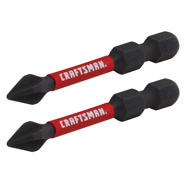 CRAFTSMAN Impact Rated Screwdriving #1 Bits - 1/4-in dia x 2-in Phillips - Hex Shank - Black -2-Piece Set