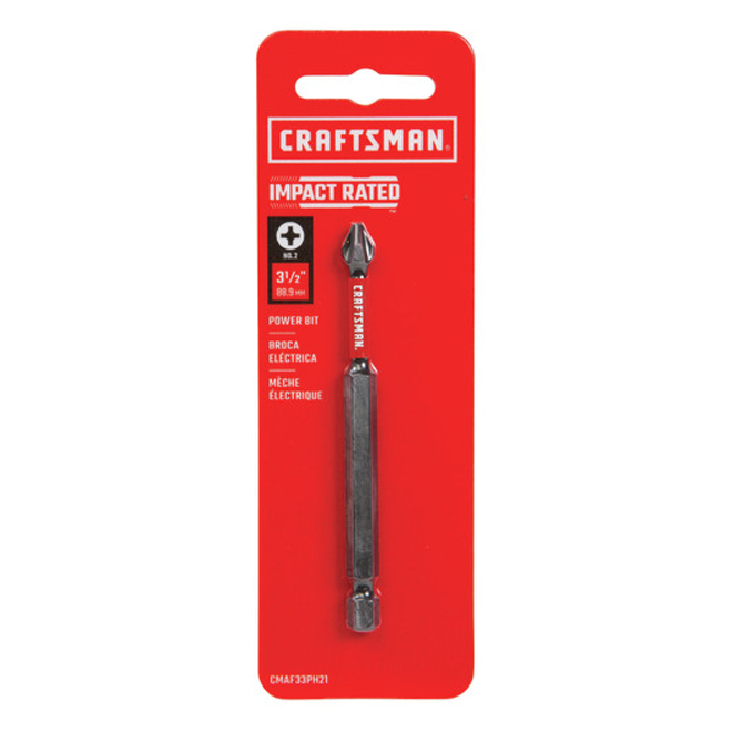 Craftsman Impact Rated Phillips Screwdriver Bit - 3 1/2-in x 1/4-in - Black Oxide High-Speed Steel