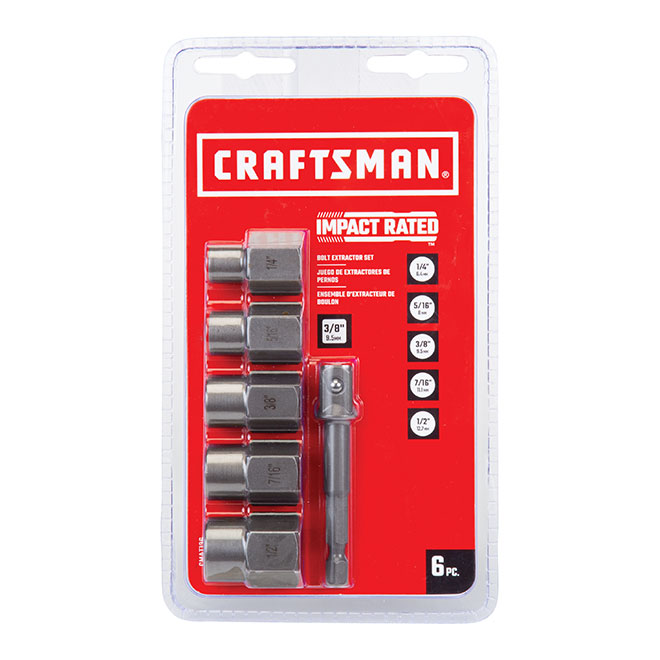 CRAFTSMAN Impact Ready 6-pc bolt Extractor Set - Reverse Spiral Flute - Hex - Carbon Steel