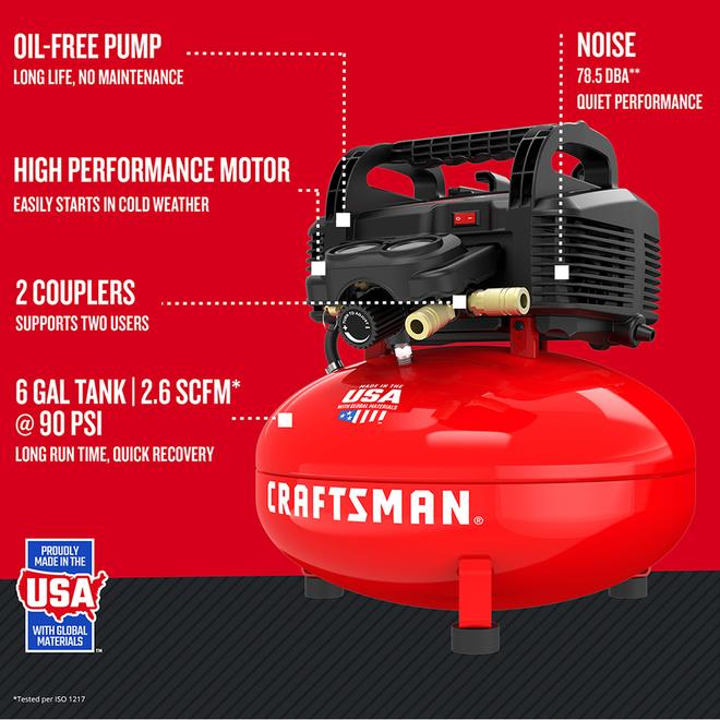 CRAFTSMAN Portable Oil-Free Air Compressor - 6-gal. - 150 psi - Red and  Black CMEC6150