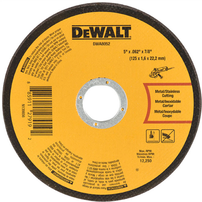 DeWalt Type-1 Aluminum Oxide Abrasive Metal Cut-Off Wheel - 5-in Dia x 1/16-in T - 7/8-in Arbor