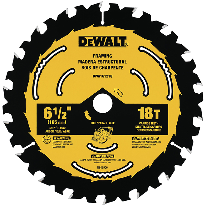 DeWalt Wood Circular Saw Blade - 6 1/2-in Dia - 18T - Carbide Tooth - ATB Grind Geometry